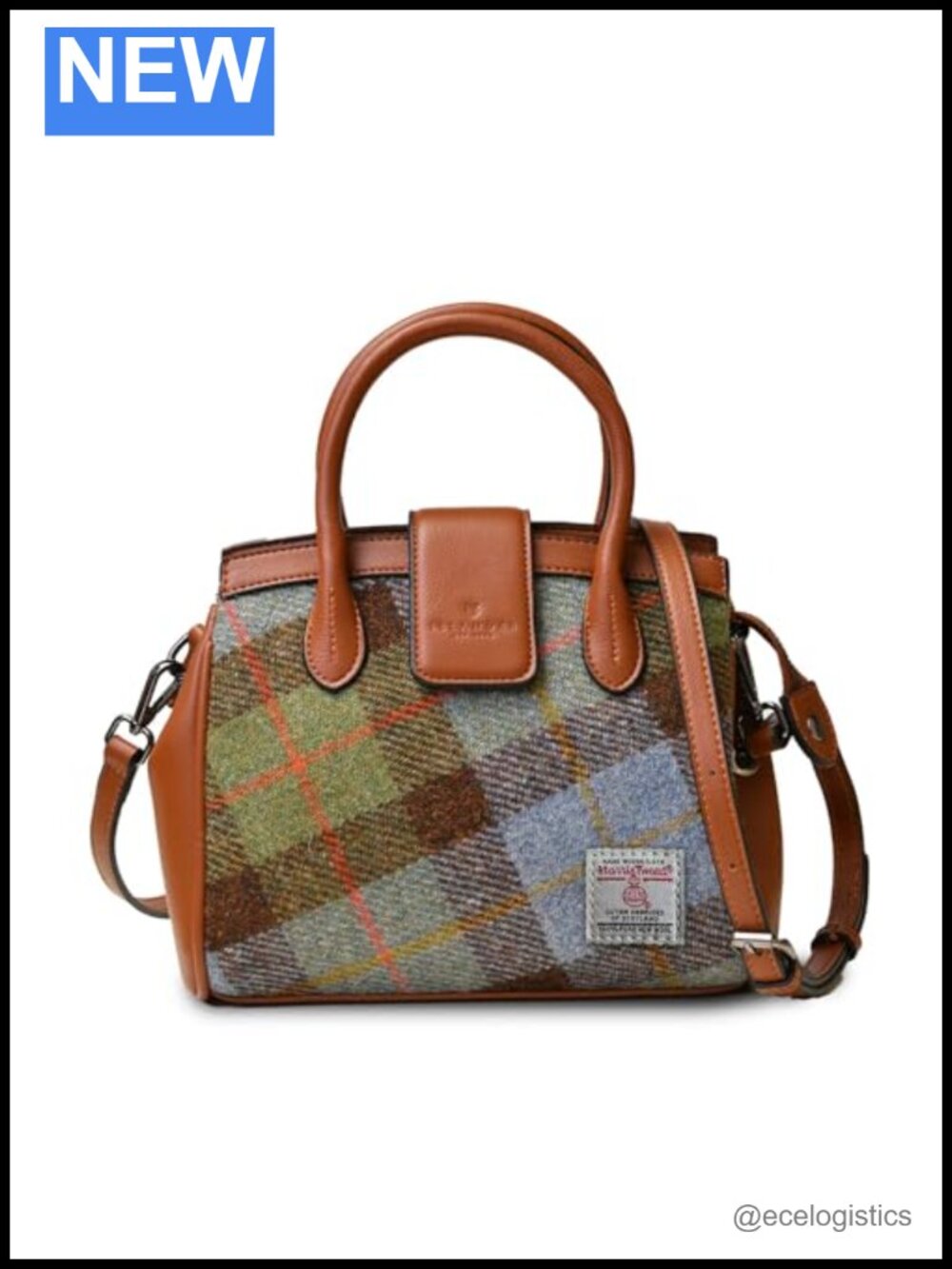 Harris Tweed Mini Tote Handcrafted Scotland Vegan Leather Shoulder Bag